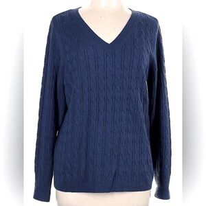 Croft & Barrow Cable Knit Sweater V-Neck Long Sleeves Pullover Navy Blue Large